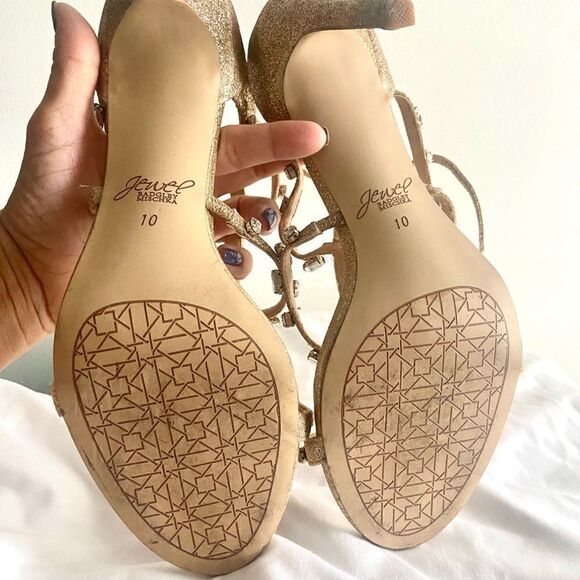 Badgley Mischka Jewel Adela embellished strappy gold evening sandals si… - Picture 8 of 12